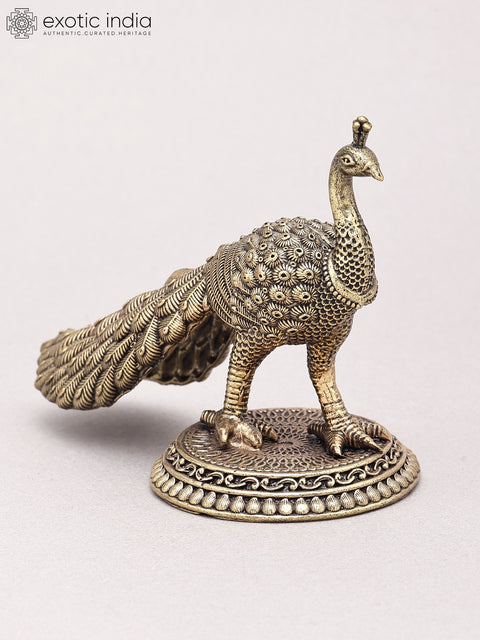 4" Small Superfine Peacock Figurine | Table Decor | Brass Statue