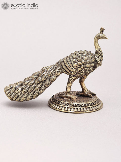 4" Small Superfine Peacock Figurine | Table Decor | Brass Statue