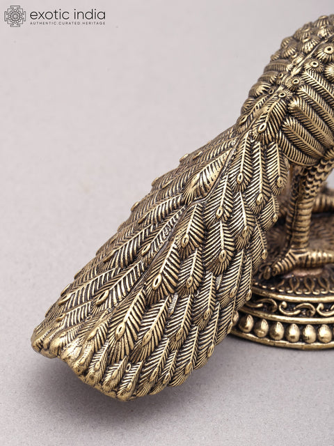 4" Small Superfine Peacock Figurine | Table Decor | Brass Statue