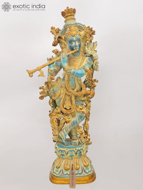 30" Large Fluting Lord Krishna | Brass Statue
