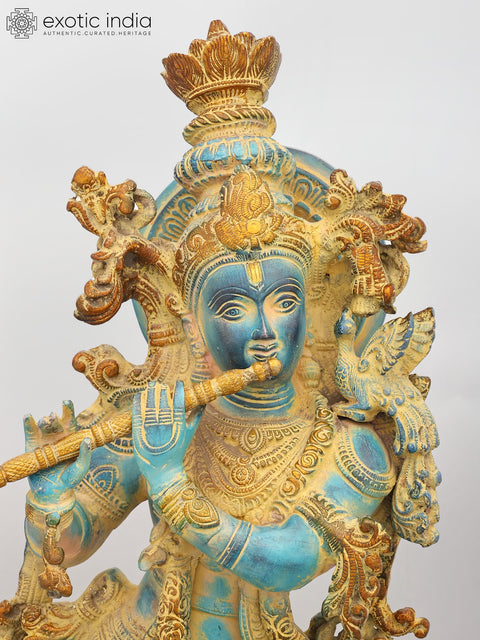 30" Large Fluting Lord Krishna | Brass Statue