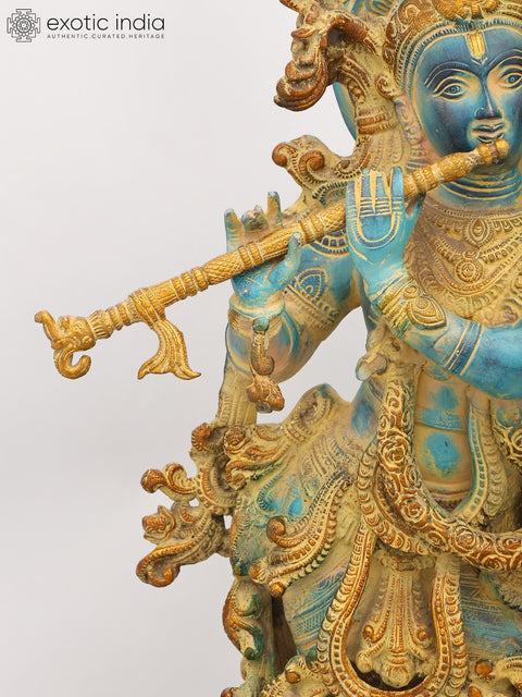 30" Large Fluting Lord Krishna | Brass Statue