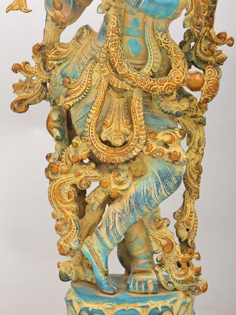 30" Large Fluting Lord Krishna | Brass Statue
