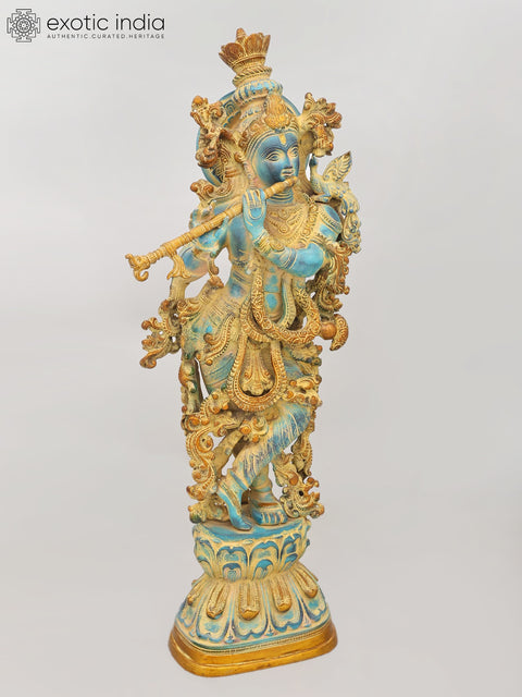30" Large Fluting Lord Krishna | Brass Statue