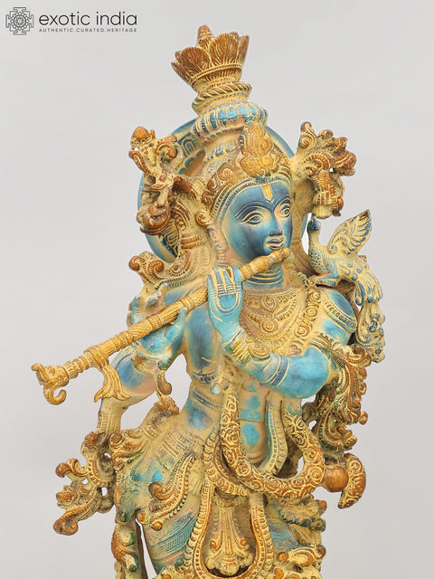 30" Large Fluting Lord Krishna | Brass Statue