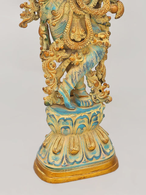 30" Large Fluting Lord Krishna | Brass Statue