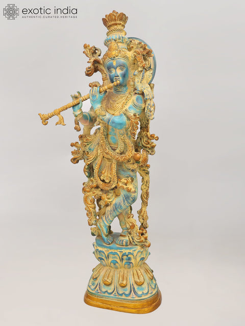 30" Large Fluting Lord Krishna | Brass Statue