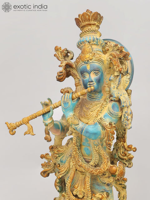 30" Large Fluting Lord Krishna | Brass Statue