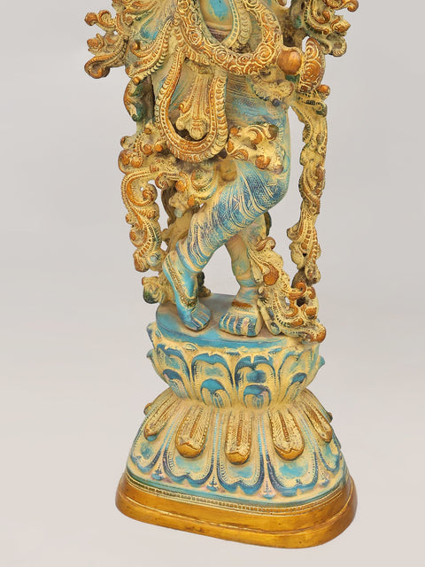 30" Large Fluting Lord Krishna | Brass Statue