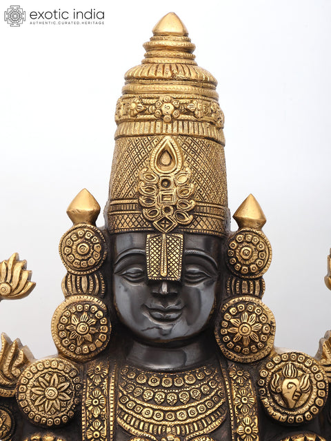 34" Large Brass Tirupati Balaji (Venkateshvara) Statue on Wood Pedestal