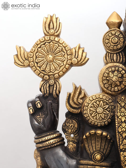 34" Large Brass Tirupati Balaji (Venkateshvara) Statue on Wood Pedestal