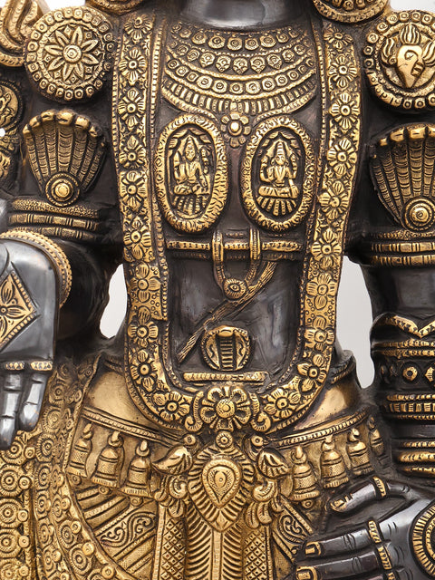 34" Large Brass Tirupati Balaji (Venkateshvara) Statue on Wood Pedestal