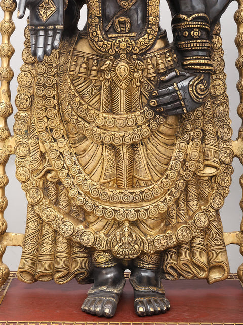 34" Large Brass Tirupati Balaji (Venkateshvara) Statue on Wood Pedestal