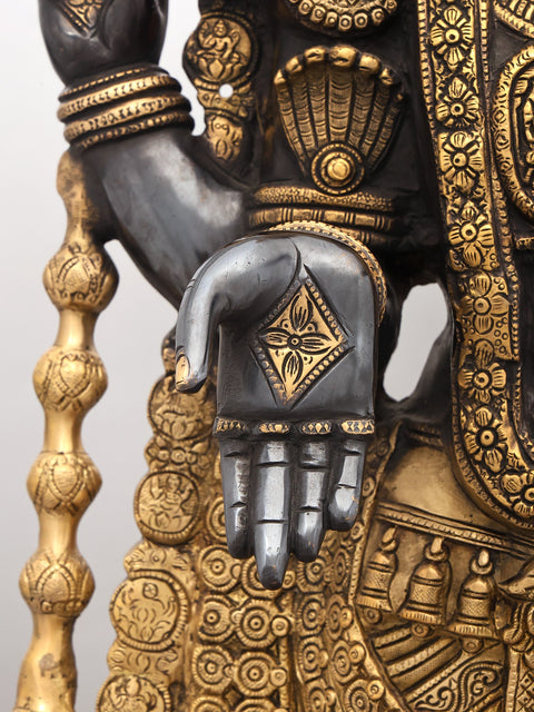34" Large Brass Tirupati Balaji (Venkateshvara) Statue on Wood Pedestal