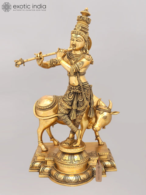 26" Cow Krishna Brass Idol