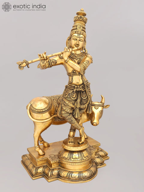 26" Cow Krishna Brass Idol