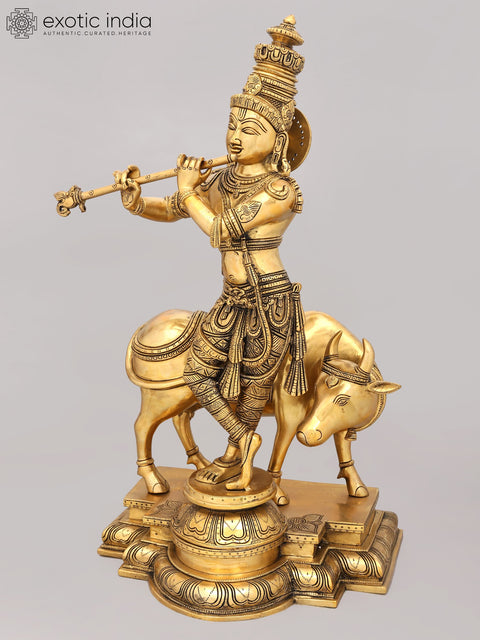 26" Cow Krishna Brass Idol