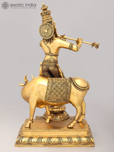 26" Cow Krishna Brass Idol