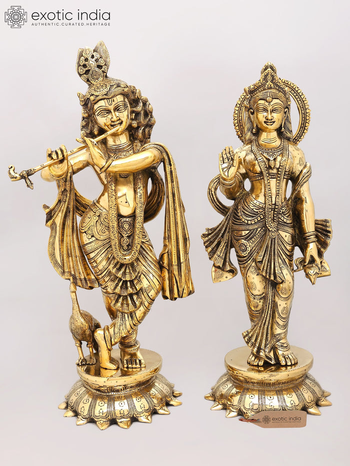 25" Radha Krishna Brass Statue Pair for Pooja