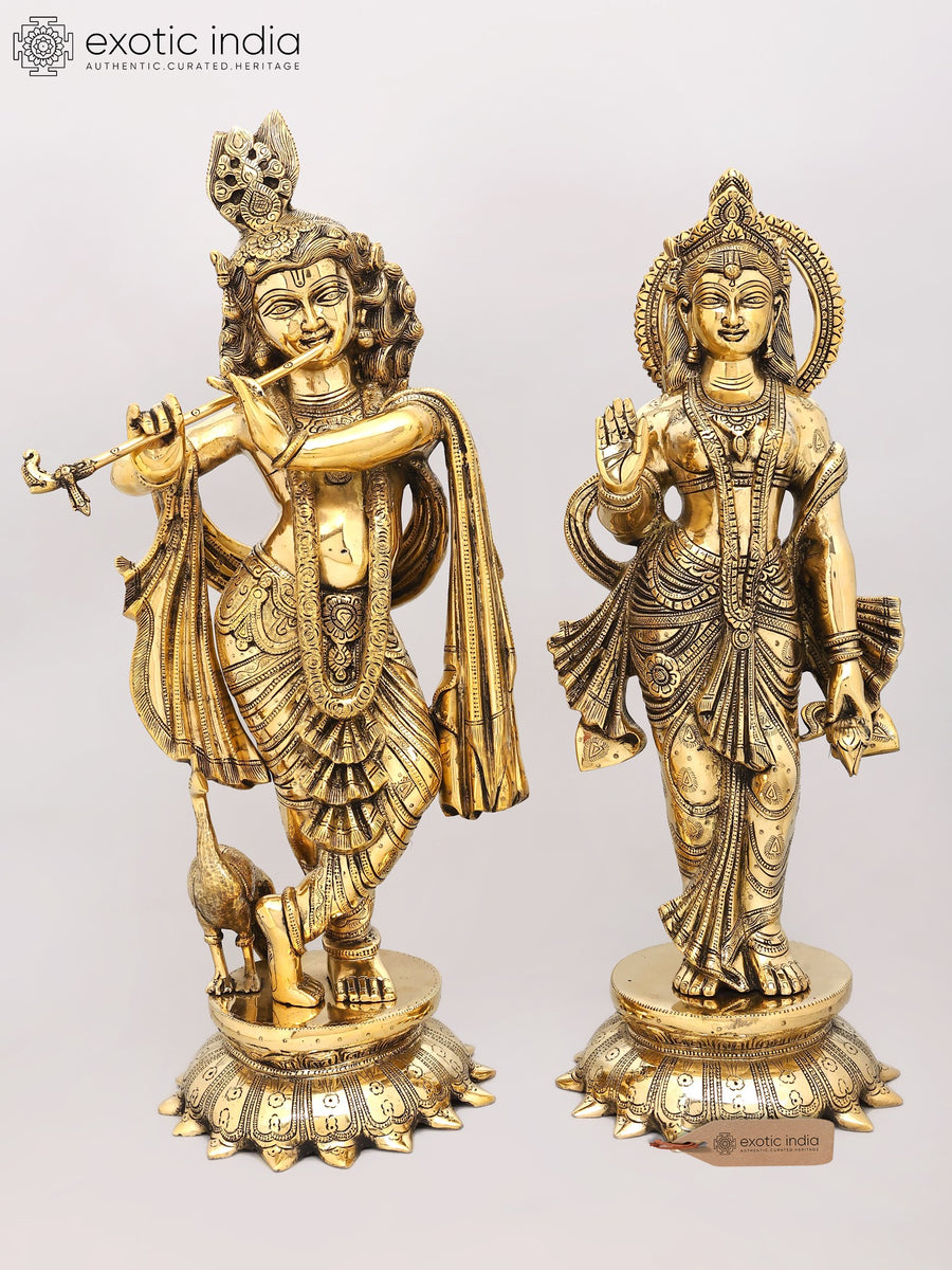 25" Radha Krishna Brass Statue Pair for Pooja