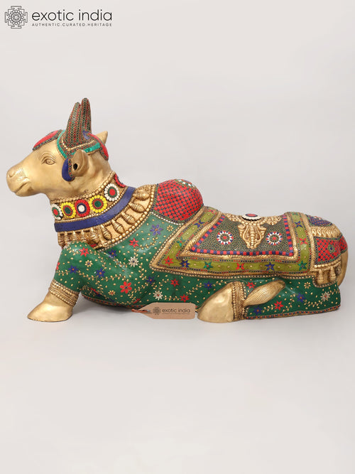 40" Large Nandi Vahana Brass Statue with Inlay Work