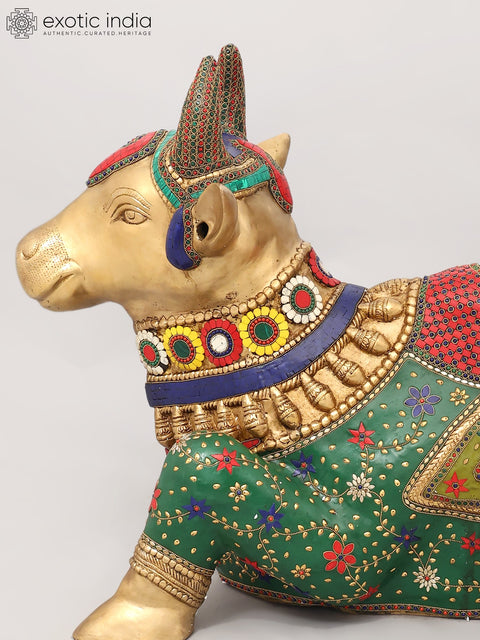 40" Large Nandi - Vahana of Lord Shiva | Brass Statue with Inlay Work