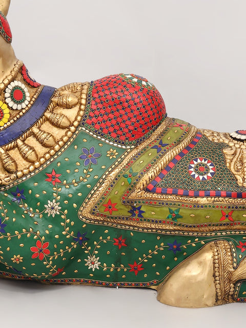 40" Large Nandi - Vahana of Lord Shiva | Brass Statue with Inlay Work