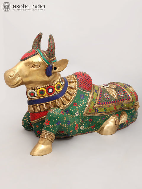 40" Large Nandi - Vahana of Lord Shiva | Brass Statue with Inlay Work