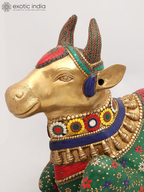 40" Large Nandi - Vahana of Lord Shiva | Brass Statue with Inlay Work