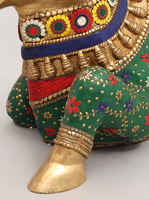 40" Large Nandi - Vahana of Lord Shiva | Brass Statue with Inlay Work