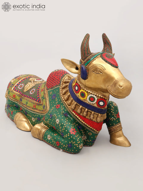 40" Large Nandi - Vahana of Lord Shiva | Brass Statue with Inlay Work