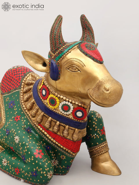 40" Large Nandi - Vahana of Lord Shiva | Brass Statue with Inlay Work