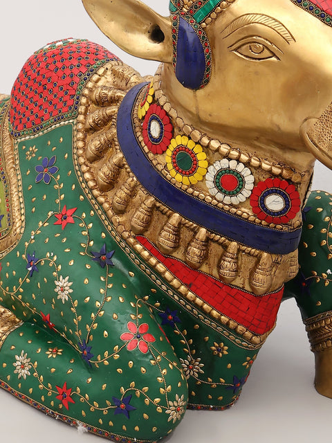 40" Large Nandi - Vahana of Lord Shiva | Brass Statue with Inlay Work