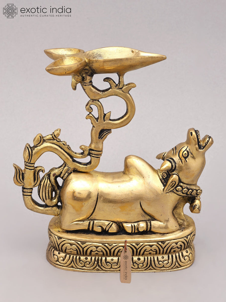 7" Handmade Nandi Brass Lamp for Home Decor