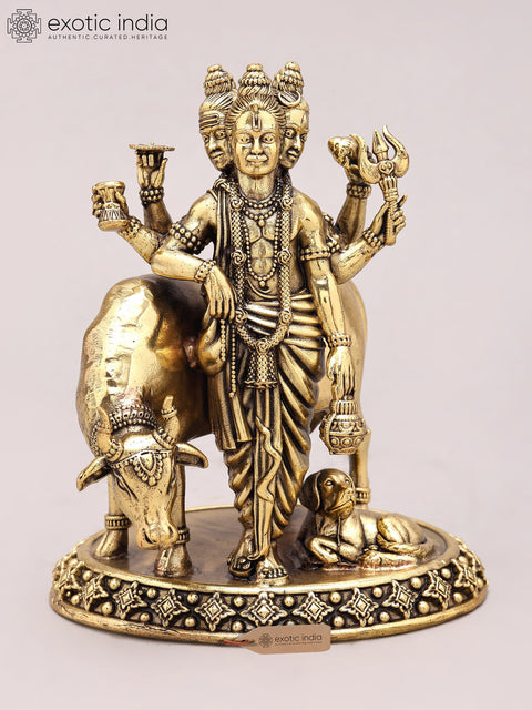 5" Small Superfine Lord Dattatreya Brass Idol