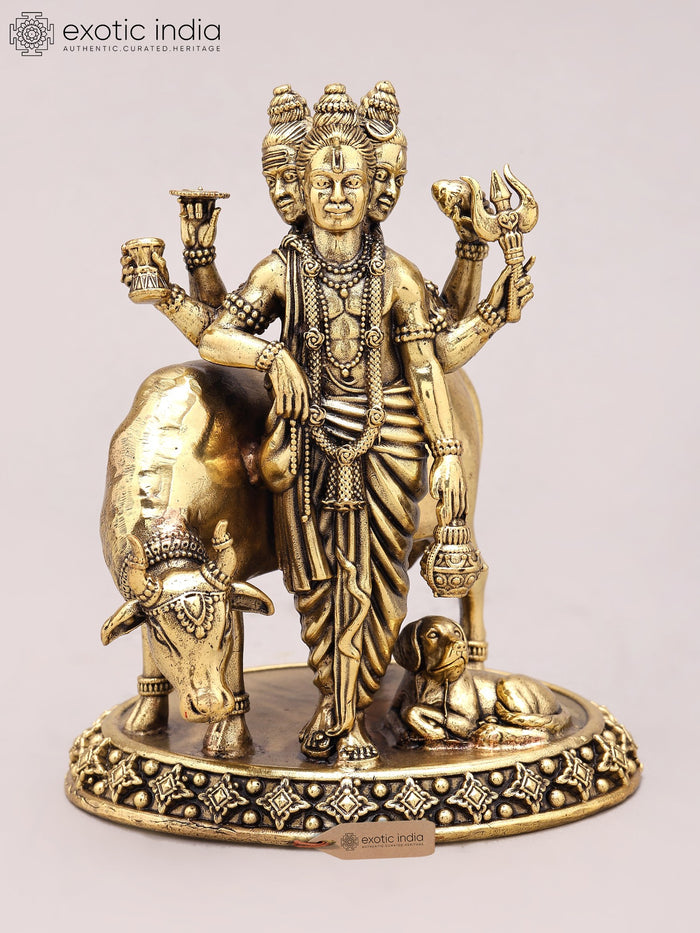 5" Handmade Lord Dattatreya Superfine Brass Idol for Pooja