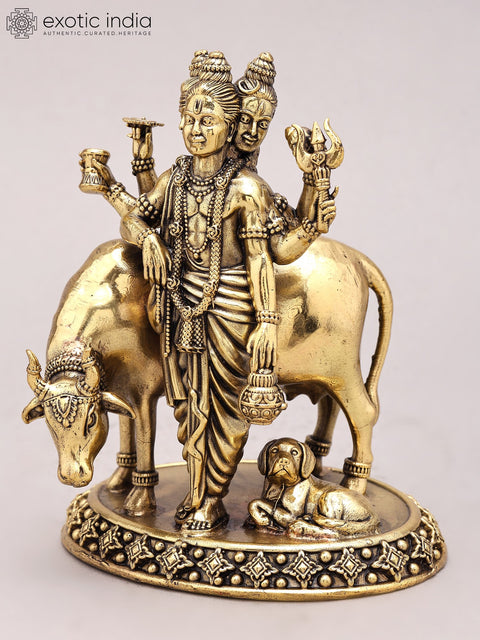 5" Small Superfine Lord Dattatreya Brass Idol
