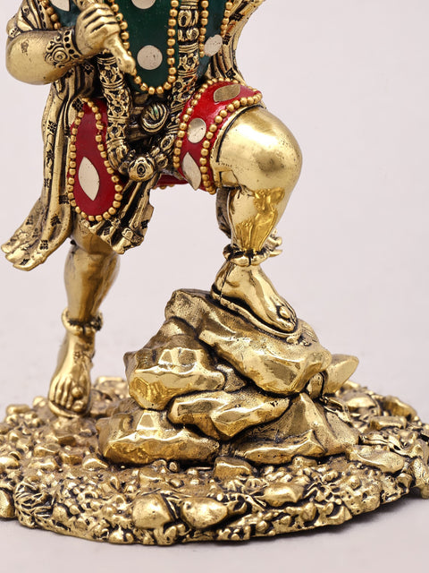 6" Small Sanjivani Hanuman | Brass Statue with Inlay Work