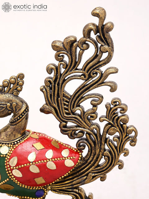 5" Small Superfine Brass Peacock Figurine in Brass with Inlay Work