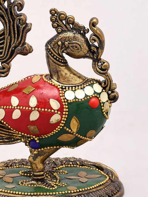 5" Small Superfine Brass Peacock Figurine in Brass with Inlay Work
