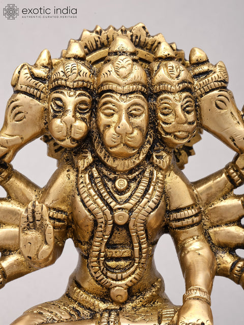 6" Small Ten Armed Panchamukhi Hanuman | Brass Idol