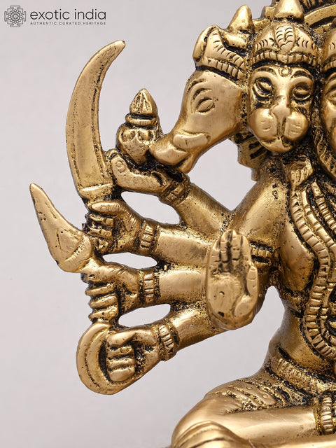 6" Small Ten Armed Panchamukhi Hanuman | Brass Idol