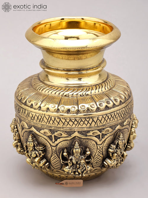 6" Ashtalakshmi Brass Kalash Statue for Pooja
