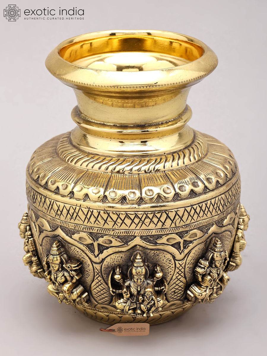 6" Ashtalakshmi Brass Kalash Statue for Pooja