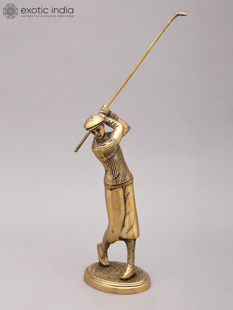 9" Brass Golfer Figurine | Table Decor Statue