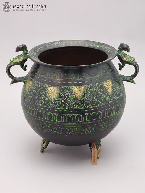 12" Designer Brass Planter with Bird Handles