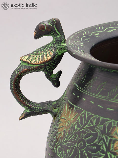 12" Designer Brass Planter with Bird Handles