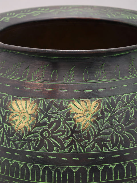12" Designer Brass Planter with Bird Handles