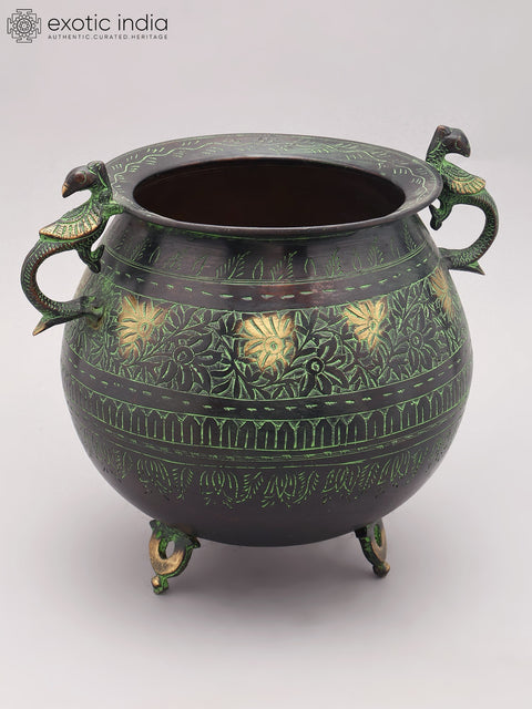 12" Designer Brass Planter with Bird Handles