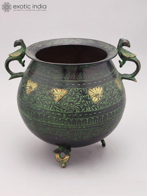 12" Designer Brass Planter with Bird Handles